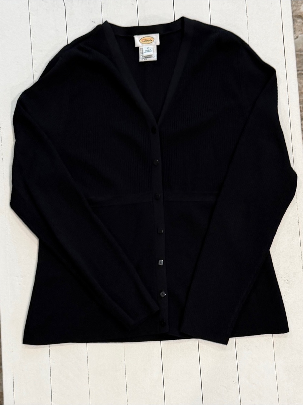 Talbots Classic Black Rayon Blend Stretch V-Neck Button Cardigan Sweater | M